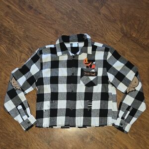 Plaid Long Sleeve Women's Top - Black and White